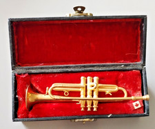WOODEN CHEST - METAL MUSICAL INSTRUMENT - TRUMPET - 14*5*5CM