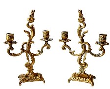 Paire de Chandeliers en bronze doré Louis XV