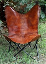 Chaise Longue Papillon En Cuir Véritable – Chaise Pliante En Métal Rustique