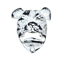 Ouvre-Bouteille En Fonte Murale De Style Vintage Bulldog Anglais Blanc Rustique