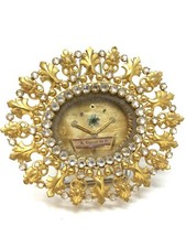 Sacred Art Sacred Liquary Medallion Gold Brass Rhinestone Reliquary 19th century n32