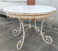 Ancienne Table Ronde Fer Forgé Plateau Bois meuble de métier ancien