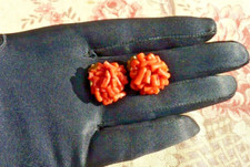 OLD PAIR OF FANCY CORAL CLIP EARRINGS circa 1950