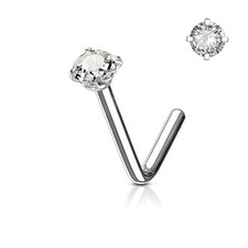 Piercing nez tige L pierre ronde griffes blanc
