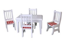 Maison de Poupées Blanc & Rouge Vichy Table & Chaises Cuisine Manger Meubles