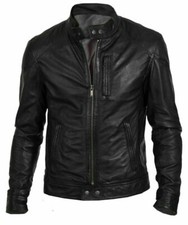 Veste En Cuir Réel Noir Pour