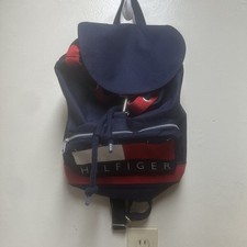 Vintage Tommy Hilfiger Canvas Backpack 1990s Nap Sack Bag Big Flag Logo 18x13