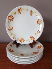 6 Longchamp 24cm Flat Plates Floral Decor Yellow Orange Vintage France