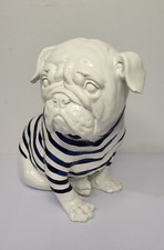 Chien French Bulldog Statue White and Sailor Blue Resin