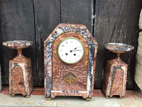 Pendule art deco marbre rose - art,