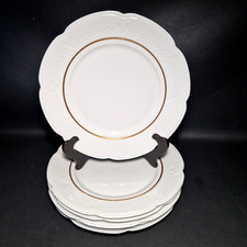 🔅 6 assiettes plates en porcelaine du Berry création Lourioux blanche & or