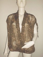 LEGERE BLOUSE OU GILET TRANSLUCIDE FEMME LARGE OUVERTURE KAKI MOTIF BEIG T:44/46