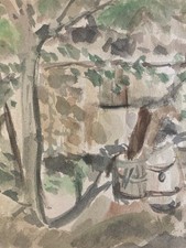 Watercolor Painting Gouache Paper Landscape Expressionist Expressionism 1960