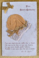 Carte ancienne Sainte-Catherine Rétro Vintage Avec Bonnet Brodé