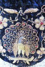 ART DECO Embroidered CANETILLA PEACOCK GOLD & BEADS MINAUDIERE BLACK VELVET BALL BAG