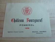 wine label Chateau Bourgneuf 1959 pomerol wine label burgundy