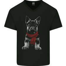 Berger Allemand Chiot en Un Écharpe Hommes Col V Coton T-Shirt