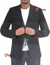 Veste Slim Fit Pour Hommes Noire À Un Bouton En Coton Décontractée