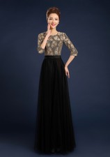 robe de soiree black/gold dress long sleeved nice formal puffy prom ball gown