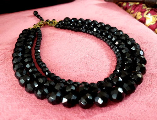 Collier perles verre noir - collier,