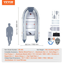 VEVOR Annexe Gonflable Bateau Pneumatique Pour 6 Personnes Avec Plancher En Bois
