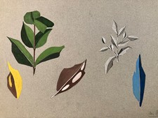 Très beau Dessin Original Art Nouveau  Gouache Feuille 1960 Déco Plante Art XXe