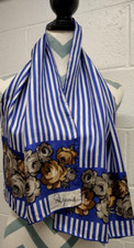 Elsa Schiaparelli Silk Wide Long Scarf Blue Stripes Roses Print 60s