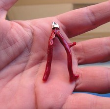 Polished Natural Red Coral Pendant Sterling Silver Bail Uniquely Shaped Branch