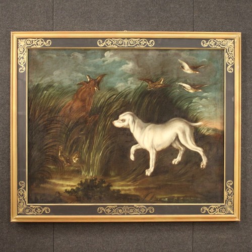 Peinture paysage chien antique - chien,