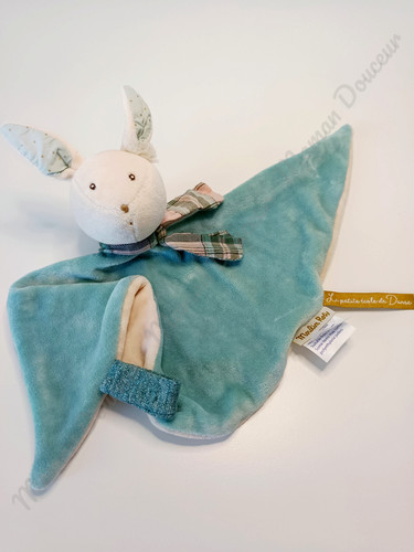 Doudou plat lapin bleu vert - doudou,