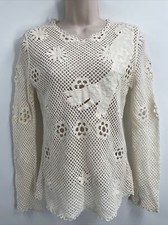 Maje Women’s Crochet Ivory Long Sleeve Knit Blouse Top Size 1 #E16LORIQUET BLANC