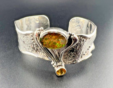 SIGNED C. NOIR ARTISAN STERLING SILVER 925 OPAL FREEFORM CUFF BRACELET