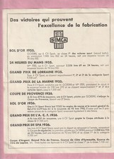 RARE FEUILLET PUBLICITAIRE 1937  - FIAT SIMCA CINQ  - SIMCA 5 - EXCELLENT ETAT