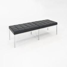2010s Florence Knoll Three Seat Bench in Black Leather with Chromed Steel Frame