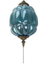 Vintage Caged Glass Look Blue Blown Glass Swag Lamp Globe Mid Century Unusual!