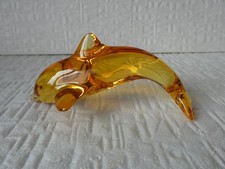 DAUM FRANCE JOLI DAUPHIN EN CRISTAL AMBRE SIGNE