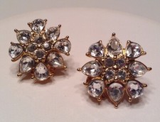 Vintage Signed MONET Jewelry Crystal Earrings 22k Gold Plated Swarovski Crystals