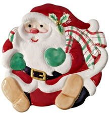 Fitz and Floyd Essentials Plaid Santa Christmas Canape Plate 2001 W Averitt