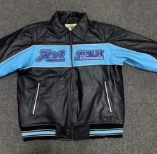 Blouson bombardier en cuir véritable Avirex noir et bleu pour homme A...