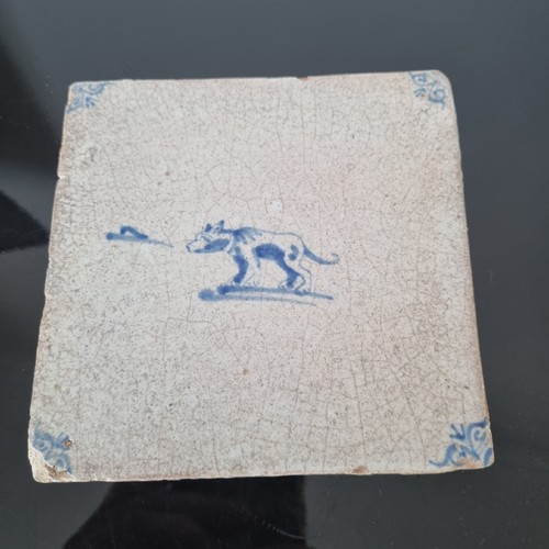 Carreau xviiiè chien faïence - xviiiè,