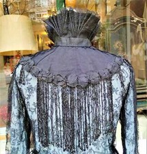 ENSEMBLE DE BLOUSE ET DE COU DAME. OTOMAN ET DENTELLE NOIRE. ESPAGNE. FIN XIXÈ
