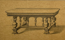 Table ORIGINAL DRAWING furniture J LAPIERRE art PARIS furniture 19th century