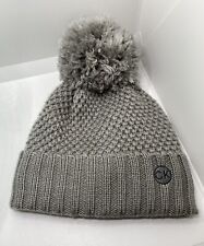 Calvin Klein Women's Basket Stitch Hat NWOT Gray Pom Beanie Ski Cap Soft-Lined