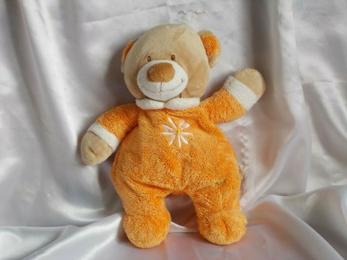 Doudou ours orange broderie - doudou,