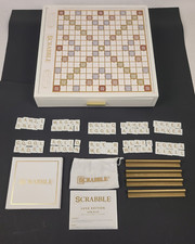 Scrabble Luxe Edition White Gold Rotating Turntable Word Game Complete No Box