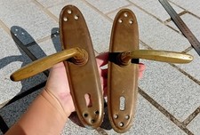 Lot 2 Antique Door Handles with 2 Cleaning Plates, Bronze or Brass 2