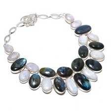 Collier pierre précieuse pierre de lune labradorite feu bleu bijou fait main ...