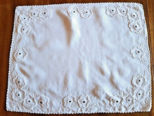 Antique Embroidered Cotton Placemat.  50cm x 40cm