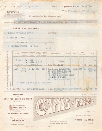 Facture 1933 canis - facture,