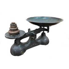Vintage English Balance Scale - Dark Green Cast Iron With Weights